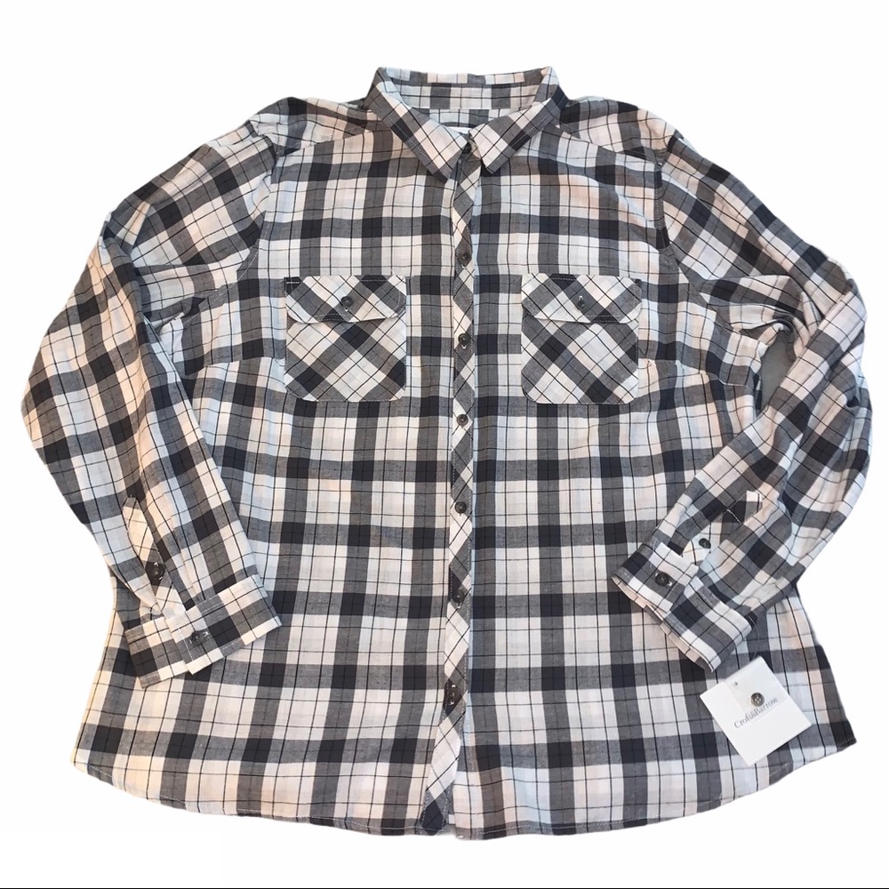 Croft & Barrow Black & White Plaid Button Up Shirt